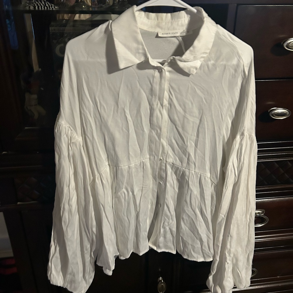 Flowy White Button-Up Blouse